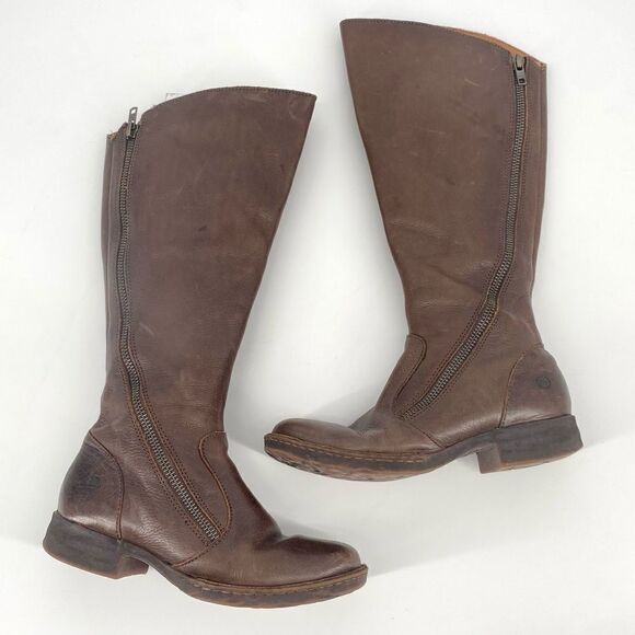 Born Women’s Dark Brown Leather Full Zip Riding Boots Size‎ 6 flannel lined - Picture 1 of 12